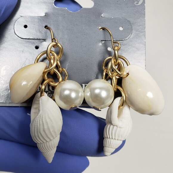 2/$30 Gold Tone Seashell & Beaded Dangle Earrings – 1.75" Women Fashion Jewelry - Picture 4 of 7